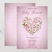 Pink Heart Bloemen Baby shower Uitnodiging (Voorkant / Achterkant)