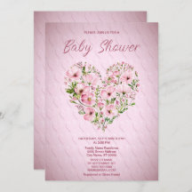 Pink Heart Bloemen Baby shower Uitnodiging
