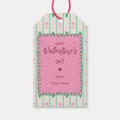 Pink Heart Blooms & Green Heart - Modern Valentine Cadeaulabel (Voorkant)
