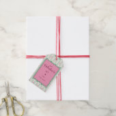 Pink Heart Blooms & Green Heart - Modern Valentine Cadeaulabel (Met Touw)