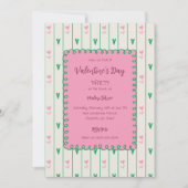 Pink Heart Blooms & Green Heart - Modern Valentine Kaart (Voorkant)