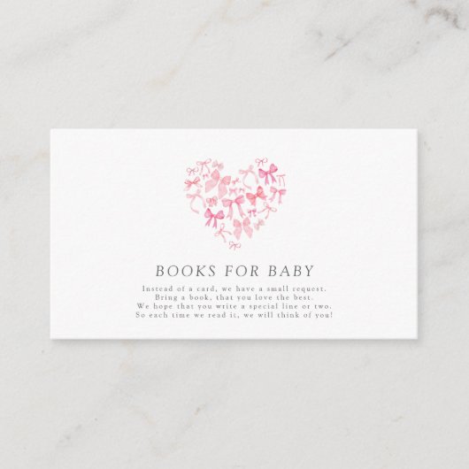 Pink Heart Bow Custom Baby shower boeken voor baby Informatiekaartje (Voorkant)
