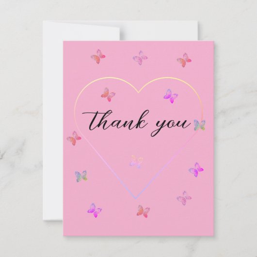 Pink Heart Butterfly meisje baby shower Bedankkaart (Voorkant)