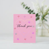 Pink Heart Butterfly meisje baby shower Bedankkaart (Staand voorkant)