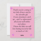 Pink Heart Butterfly meisje baby shower Bedankkaart (Achterkant)