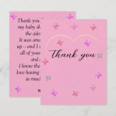 Pink Heart Butterfly meisje baby shower Bedankkaart (Voorkant / Achterkant)