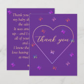 Pink Heart Butterfly meisje baby shower Bedankkaart (Voorkant / Achterkant)