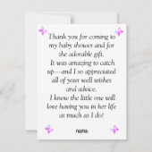 Pink Heart Butterfly meisje baby shower Bedankkaart (Achterkant)