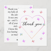 Pink Heart Butterfly meisje baby shower Bedankkaart (Voorkant / Achterkant)