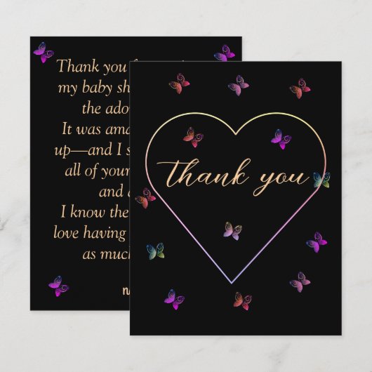 Pink Heart Butterfly meisje baby shower Bedankkaart (Voorkant / Achterkant)