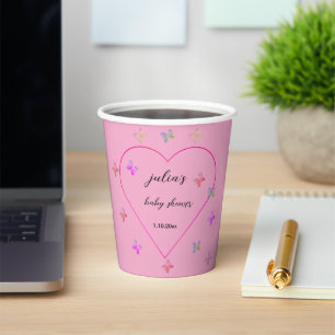 Pink Heart Butterfly meisje baby shower Papieren Bekers