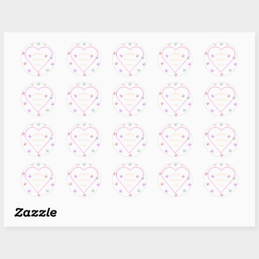 Pink Heart Butterfly meisje baby shower Ronde Sticker (Vel)