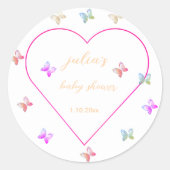 Pink Heart Butterfly meisje baby shower Ronde Sticker (Voorkant)