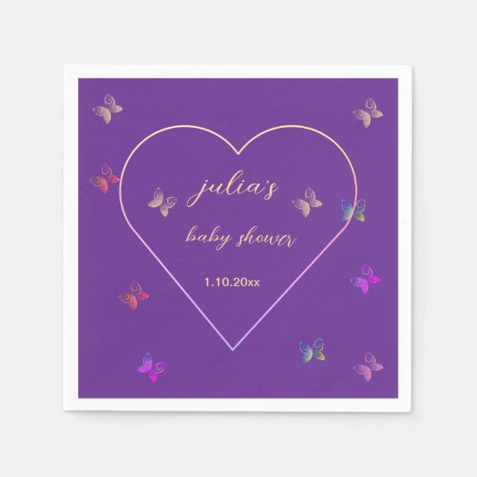 Pink Heart Butterfly meisje baby shower Servet (Voorkant)