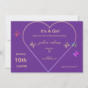 Pink Heart Butterfly meisje baby shower Uitnodigin Kaart