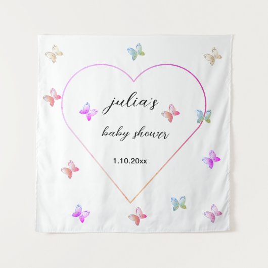 Pink Heart Butterfly meisje baby shower Wandkleed (Voorkant)