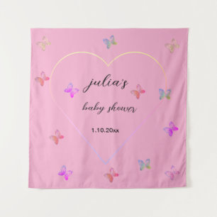 Pink Heart Butterfly meisje baby shower Wandkleed