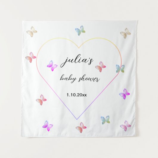 Pink Heart Butterfly meisje baby shower Wandkleed (Voorkant)