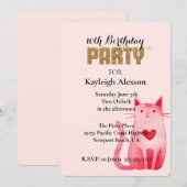 Pink Heart Cat Gold Glitter Verjaardag Kaart (Voorkant / Achterkant)