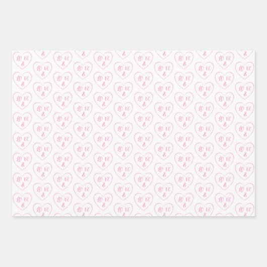 Pink Heart Charms, bruid en bruidegom Monogrammen Inpakpapier Vel (Voorkant 3)