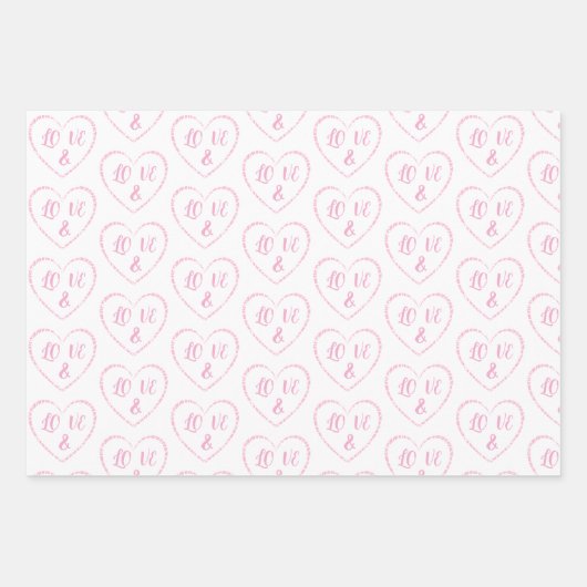 Pink Heart Charms, bruid en bruidegom Monogrammen Inpakpapier Vel (Voorkant 2)