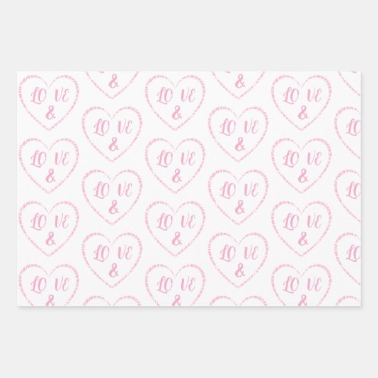 Pink Heart Charms, bruid en bruidegom Monogrammen Inpakpapier Vel (Voorkant)