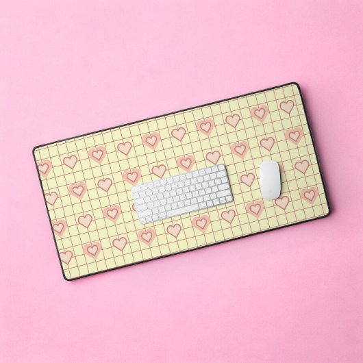 Pink Heart Checkered Pattern Valentijnsdag Bureaumat