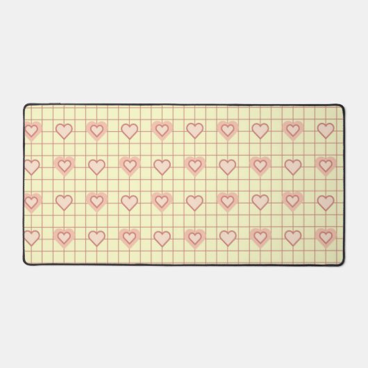 Pink Heart Checkered Pattern Valentijnsdag Bureaumat (Voorkant)