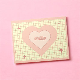 Pink Heart Checkered Pattern Valentijnsdag Notitieblok