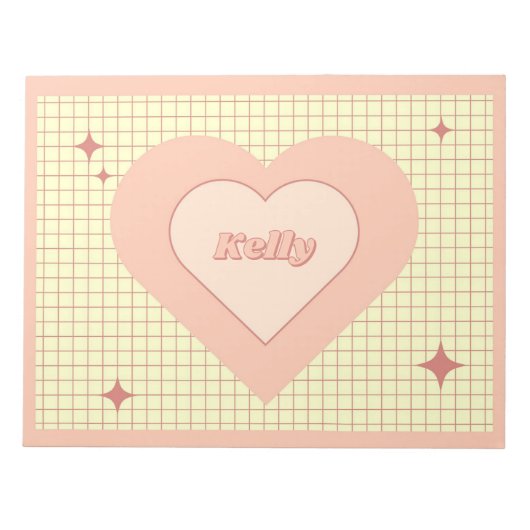 Pink Heart Checkered Pattern Valentijnsdag Notitieblok (Voorkant)