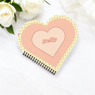 Pink Heart Checkered Pattern Valentijnsdag Notitieboek