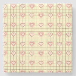 Pink Heart Checkered Pattern Valentijnsdag Stenen Onderzetter