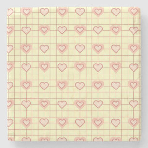 Pink Heart Checkered Pattern Valentijnsdag Stenen Onderzetter