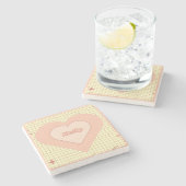 Pink Heart Checkered Pattern Valentijnsdag Stenen Onderzetter (Zijkant)