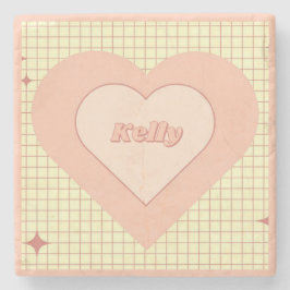 Pink Heart Checkered Pattern Valentijnsdag Stenen Onderzetter