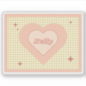 Pink Heart Checkered Pattern Valentijnsdag Sticker (Voorkant)