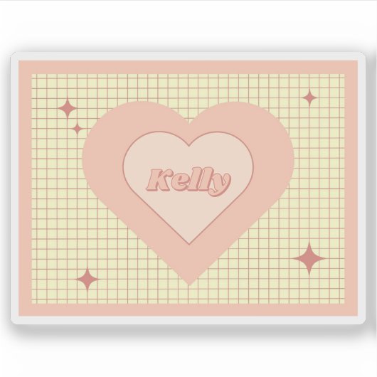 Pink Heart Checkered Pattern Valentijnsdag Sticker (Voorkant)