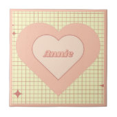 Pink Heart Checkered Pattern Valentijnsdag Tegeltje (Voorkant)
