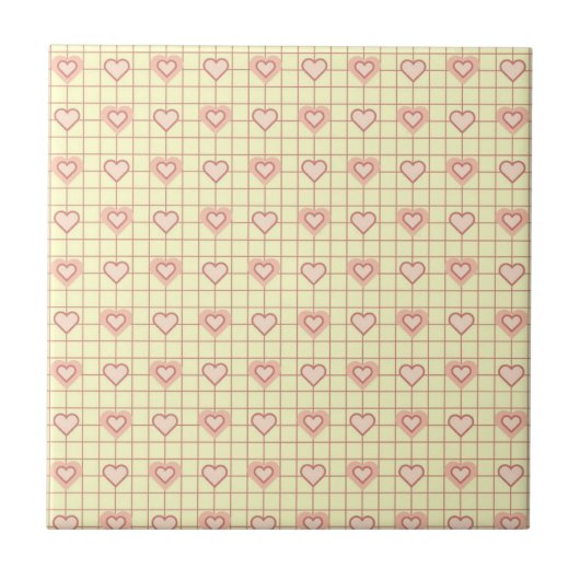 Pink Heart Checkered Pattern Valentijnsdag Tegeltje (Voorkant)