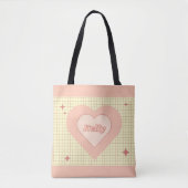 Pink Heart Checkered Pattern Valentijnsdag Tote Bag (Voorkant)