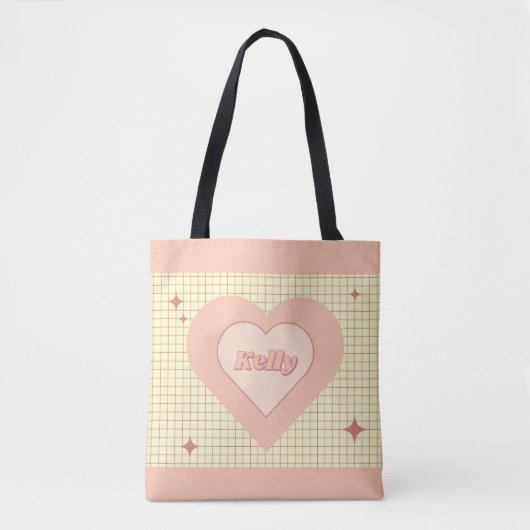 Pink Heart Checkered Pattern Valentijnsdag Tote Bag (Voorkant)