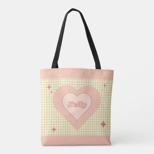Pink Heart Checkered Pattern Valentijnsdag Tote Bag (Achterkant)