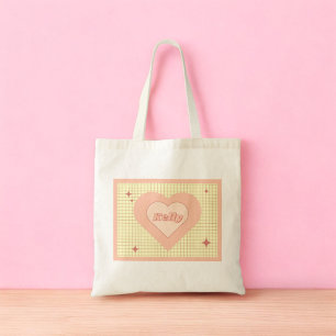 Pink Heart Checkered Pattern Valentijnsdag Tote Bag