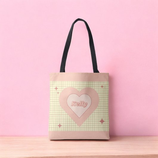 Pink Heart Checkered Pattern Valentijnsdag Tote Bag