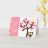 Pink Heart Cherry Blossom Uil Verjaardag Kaart (Gele Bloem)