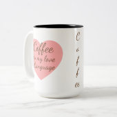 Pink Heart Coffee Love Language Mug Tweekleurige Koffiemok (Voorkant links)