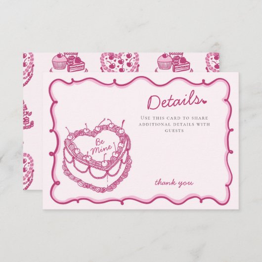 Pink Heart Coquette Cherry Cake Details Invoegen Informatiekaartje (Voorkant / Achterkant)