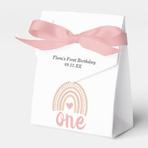 Pink Heart Cute Girl Boho Rainbow First Birthday Bedankdoosjes