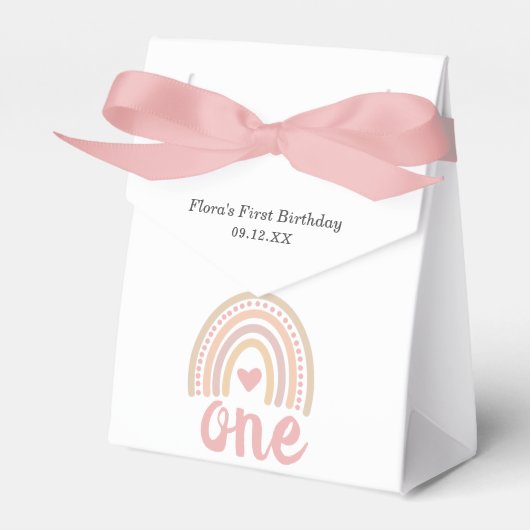 Pink Heart Cute Girl Boho Rainbow First Birthday Bedankdoosjes (Voorkant Zijde)