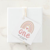 Pink Heart Cute Girl Boho Rainbow First Birthday Bedankjes Labels (In situ)